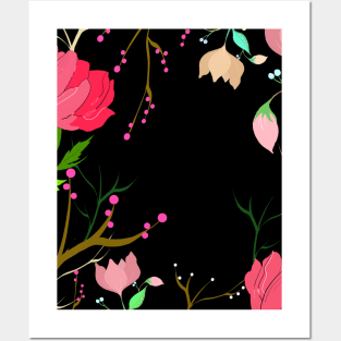 Black floral art Posters and Art
